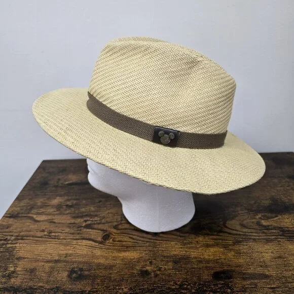 Disney Wicker Straw Fedora Hat Mickey Mouse Icon Band 58cm - Picture 1 of 10
